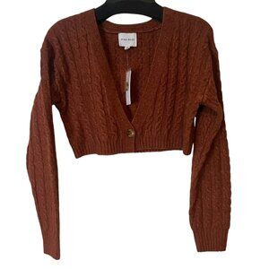 Pink Rose Crop Cardigan Womens Medium Sweater Rust Cable Knit NEW